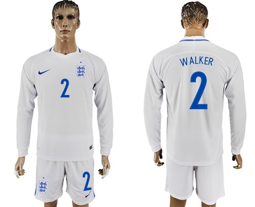 England #2 Walker Home Long Sleeves Soccer Country Jersey